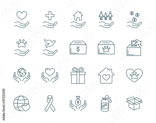 Charity vector icons set modern line style