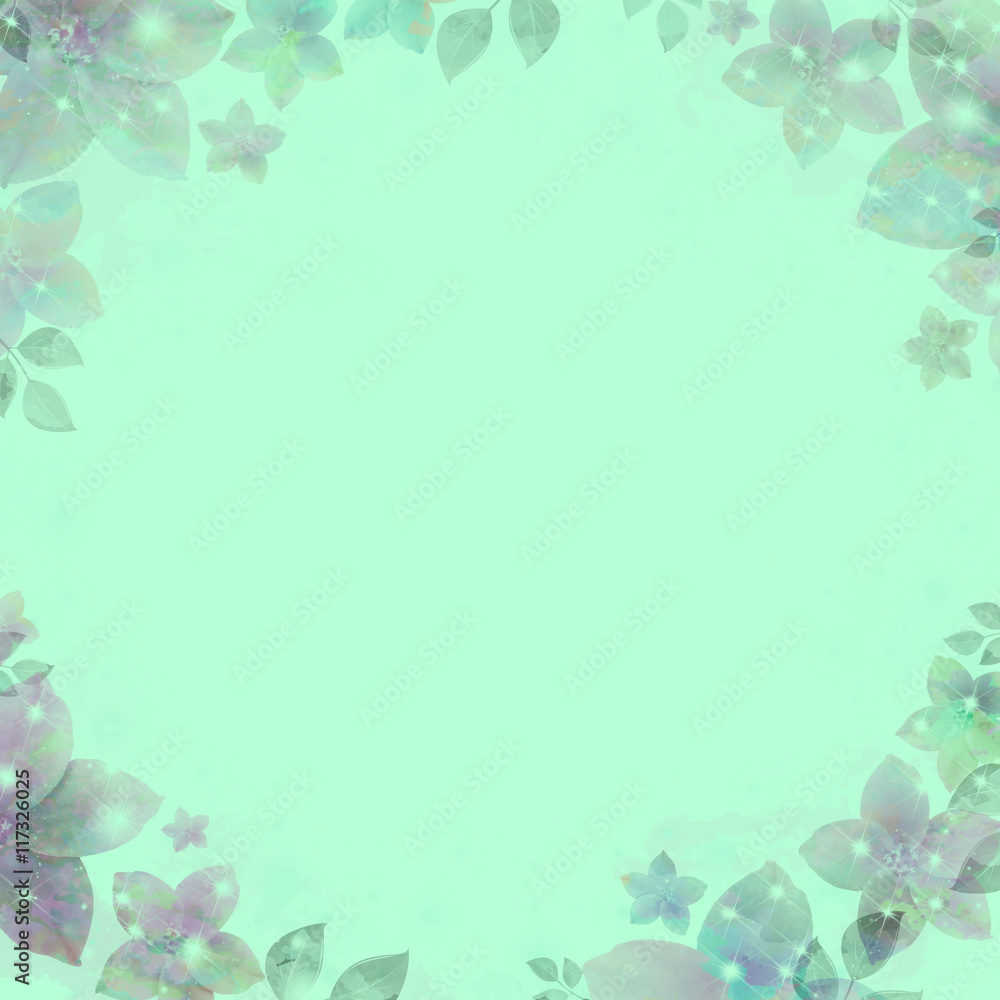 Ancient water color vignette, flickering flowers, azure Ancient water color vignette, flickering flowers, azure