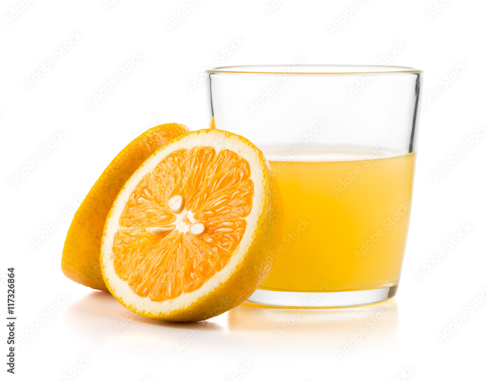 Orange juice and slices of orange isolated on white background Orange juice and slices of orange isolated on white background