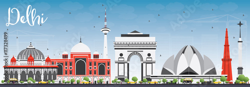 Delhi Skyline with Gray Buildings and Blue Sky.