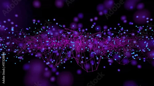 Abstract geometric particle generator / 3D animation of shifting geometric mesh emitting particles