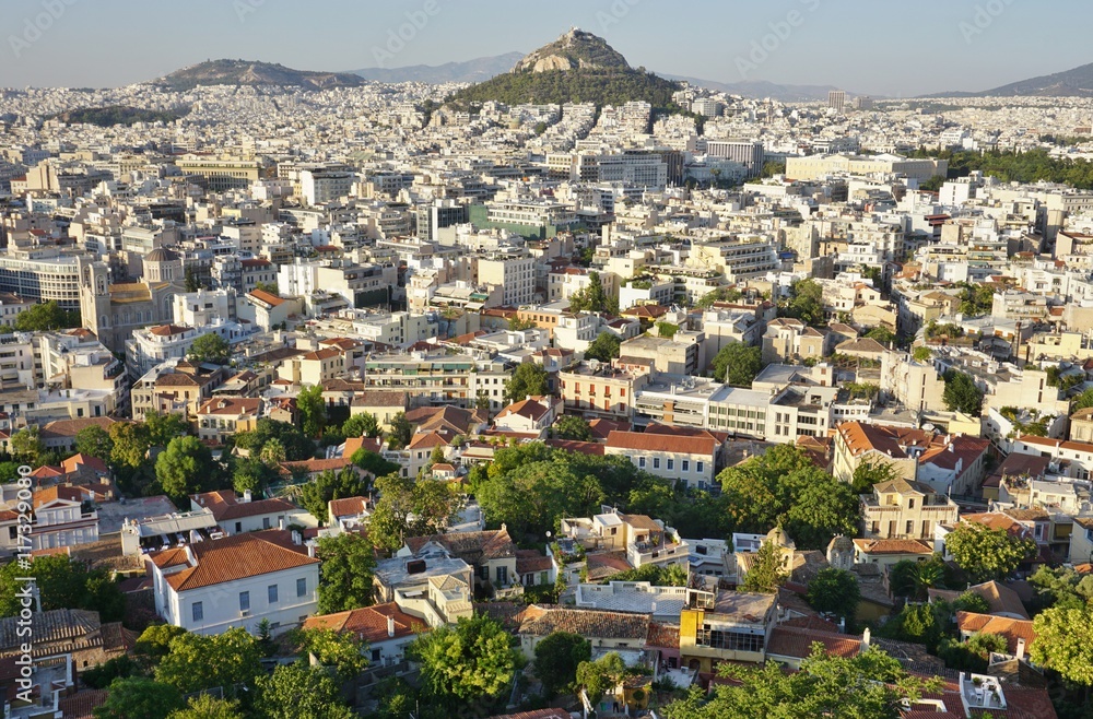 View of central downtown Athens  from the ancient Greek Acropolis