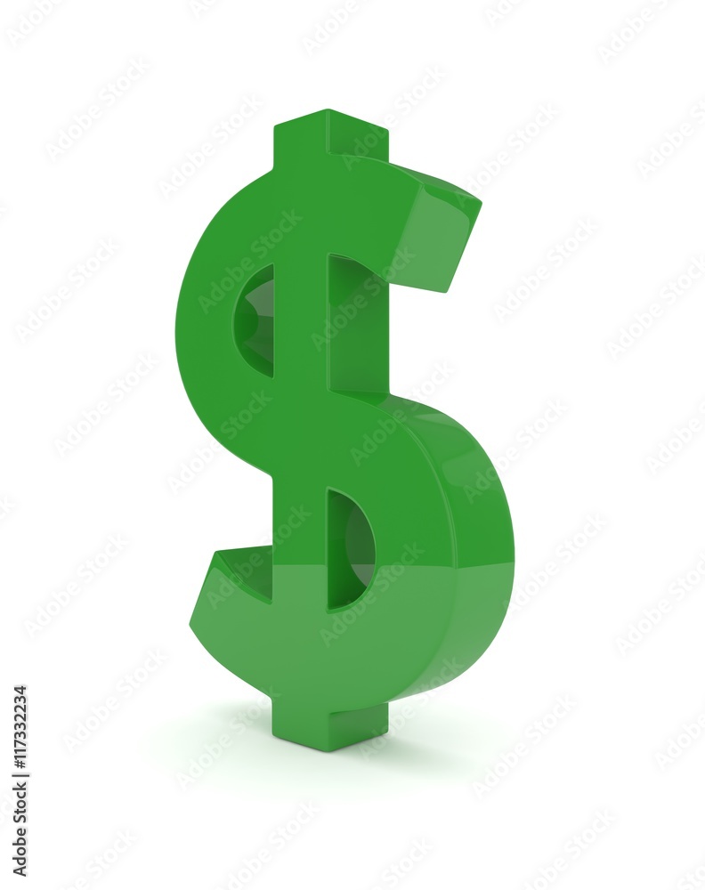 Isolated green dollar sign on white background. American currency. Money green economy symbol. 3D rendering. Isolated green dollar sign on white background. American currency. Money green economy symbol. 3D rendering.