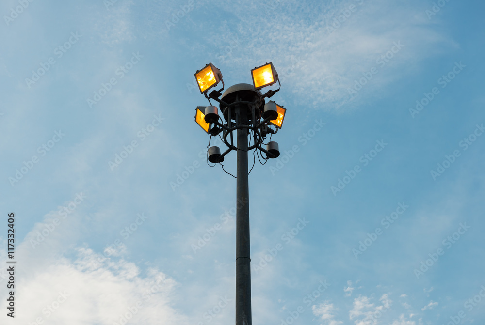Sport lights post in public garden Sport lights post in public garden