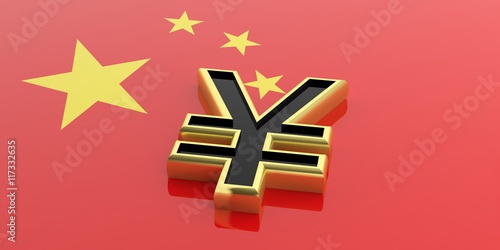 Bild auf Leinwand Yuan on China flag. 3d illustration