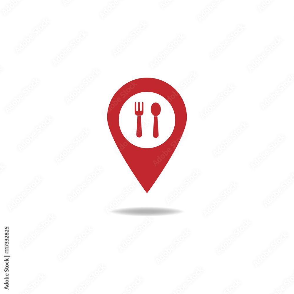 Map pointer with restaurant icon. Vector illustration Map pointer with restaurant icon. Vector illustration
