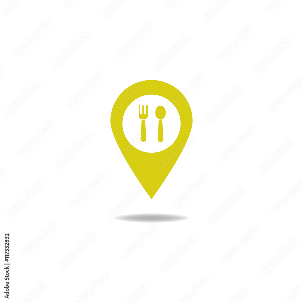 Map pointer with restaurant icon. Vector illustration Map pointer with restaurant icon. Vector illustration
