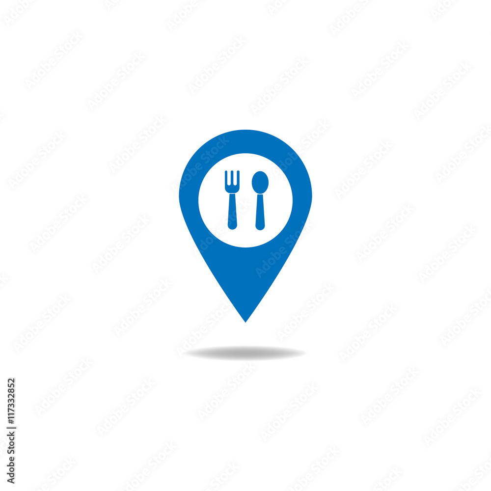 Map pointer with restaurant icon. Vector illustration Map pointer with restaurant icon. Vector illustration
