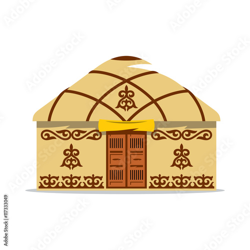 Vector Yurt Cartoon Illustration. House of Asian nomads. 