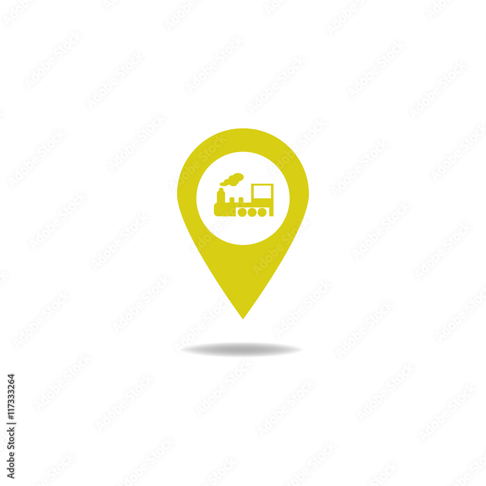 Subway Station or Railway Station Map Pointer Icon Isolated on gray Background.map pointer with train.vector illustration. Subway Station or Railway Station Map Pointer Icon Isolated on gray Background.map pointer with train.vector illustration.