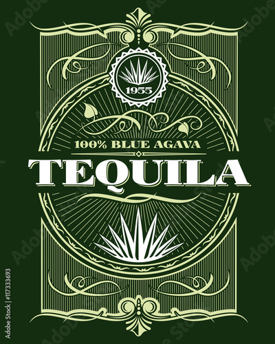 Obraz na plátně Vintage alcohol tequila drink vector bottle label
