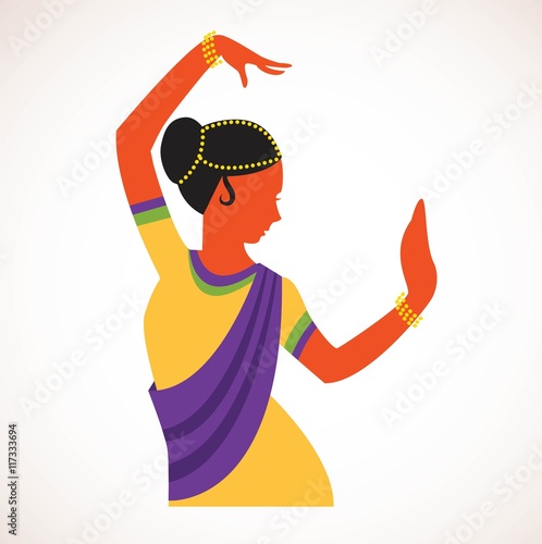 India girl wearing traditional clothing dancing Indian dance