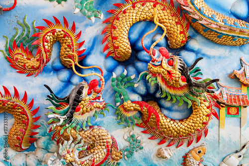 Wallpaper Mural Golden dragon on Chinese temple wall Torontodigital.ca