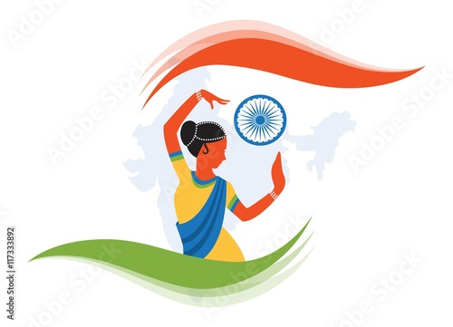 illustration of Indian classical dancer creating abstract India flag