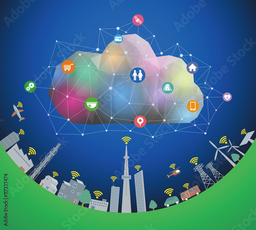 CPS(Cyber Physical System) conceptual abstract image visual, Cloud Computing, Internet of Things