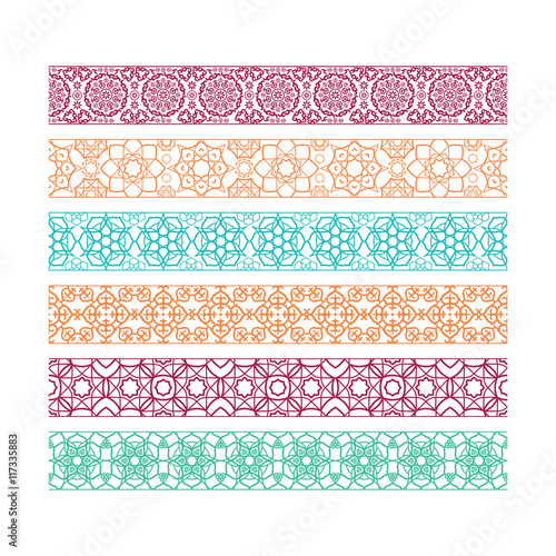 Different colors borders with arabic pattern. Vector illustration