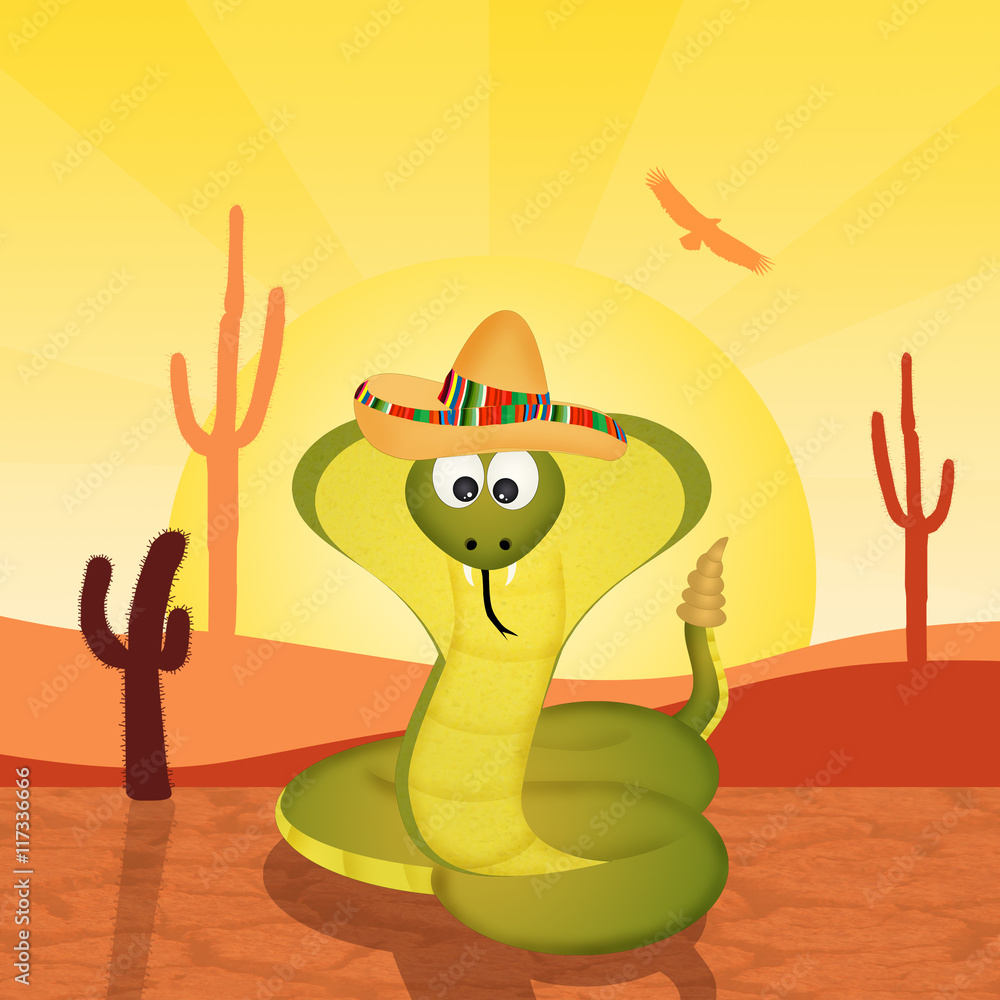 Fototapeta premium cobra with sombrero in the desert