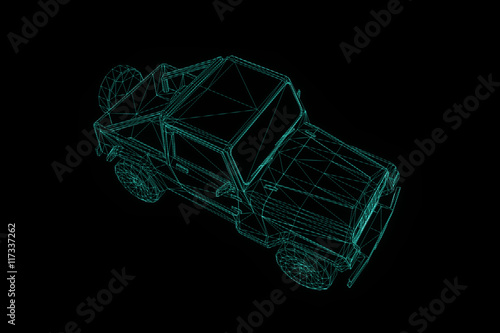 Car in Hologram Wireframe Style. Nice 3D Rendering   © bombastic80