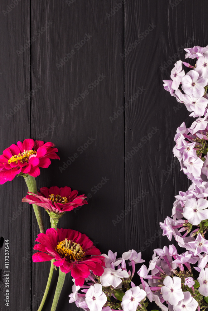 Naklejka frame of flowers, background black boards