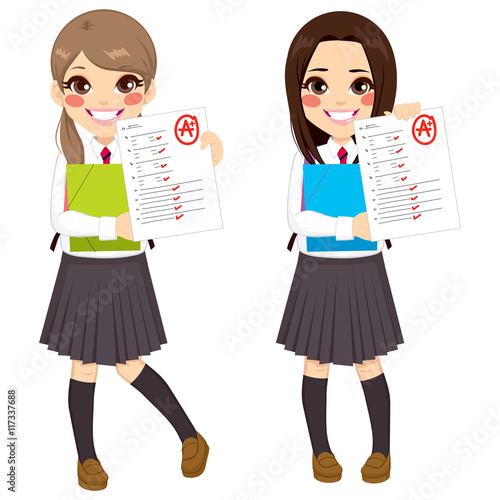 Young student girls showing...