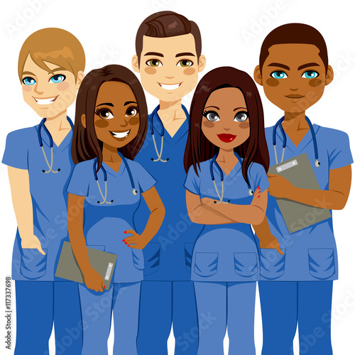 Young diversity male and female nurse team