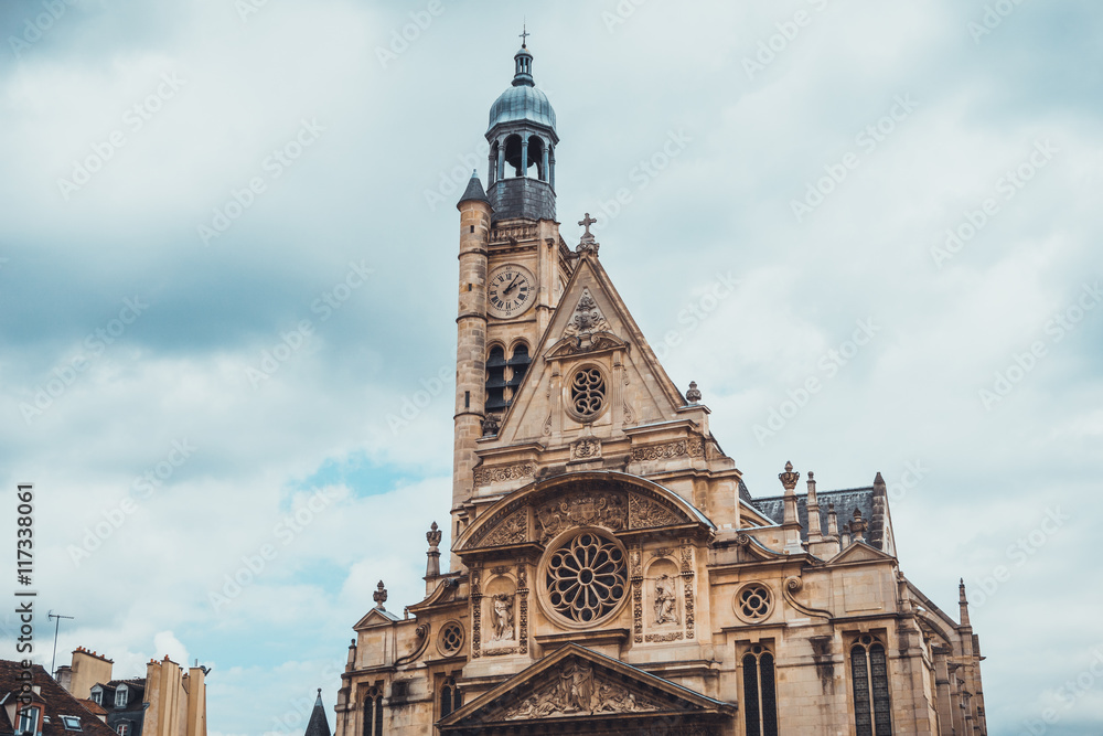 Fototapeta premium Church with bell and clock tower