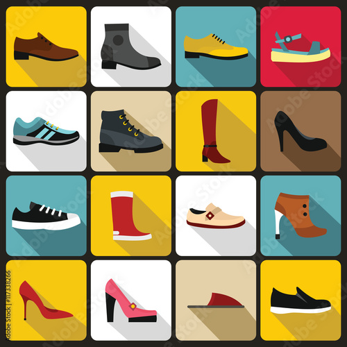 Shoe icons set in flat style. Men and women shoes set collection vector illustration