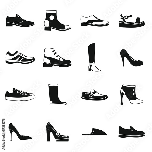 Shoe icons set in simple style. Men and women shoes set collection vector illustration