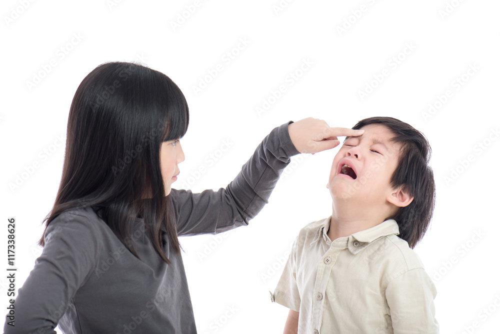 Asian sister and brother quarreling Asian sister and brother quarreling