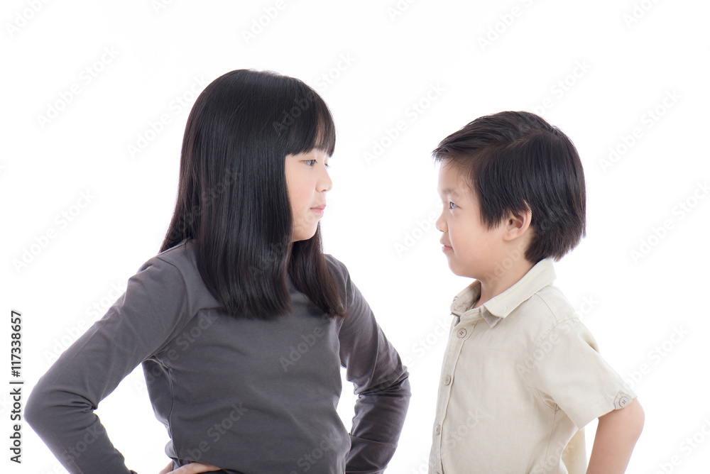 Asian sister and brother quarreling Asian sister and brother quarreling