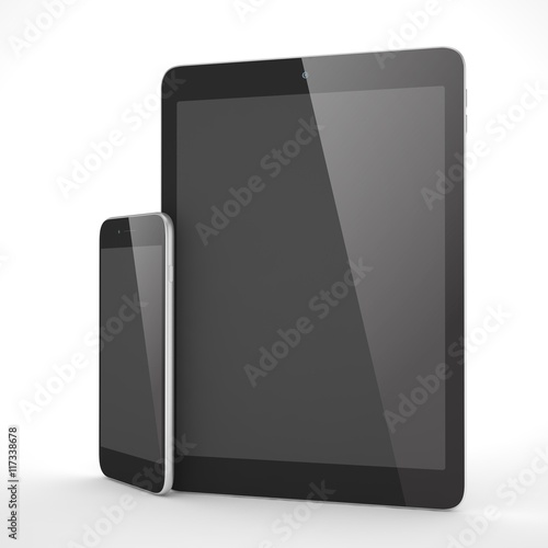 Tablet and smartphone on a white. 3d rendering. © Natalia Merzlyakova