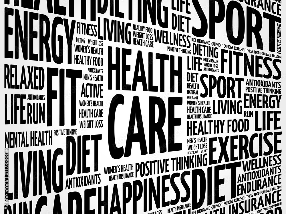 Obraz premium Health care word cloud collage, health concept background