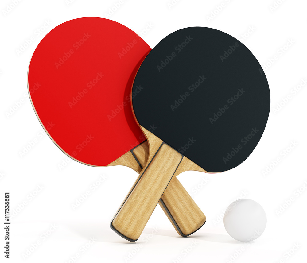 Ping pong or table tennis rackets isolated on white background. 3D illustration Ping pong or table tennis rackets isolated on white background. 3D illustration