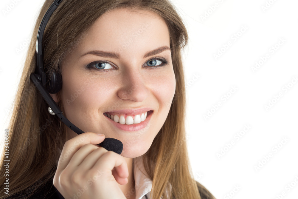 Portrait of young beautiful call center worker Portrait of young beautiful call center worker