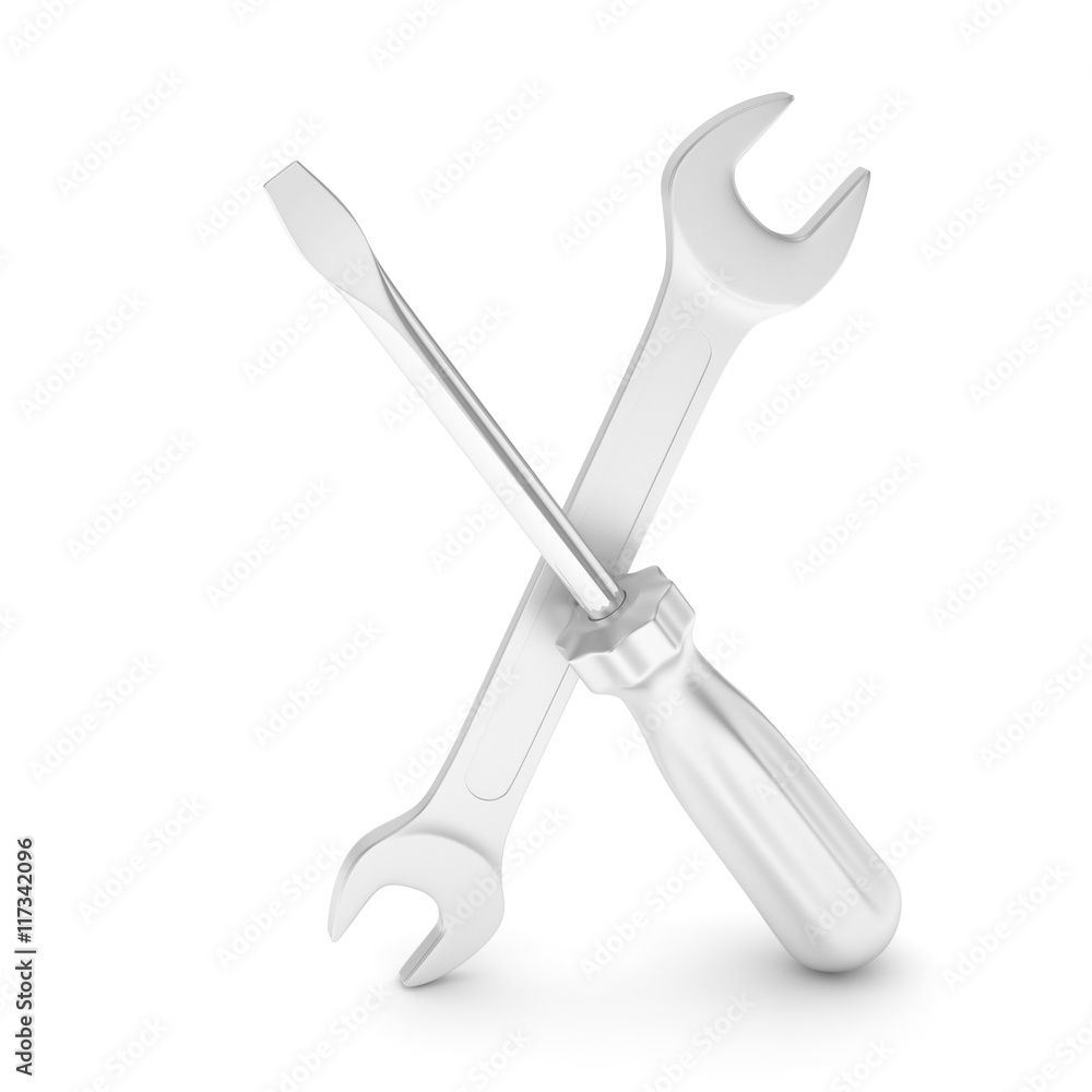 3D Illustration Wrench and screwdriver, service concept 3D Illustration Wrench and screwdriver, service concept