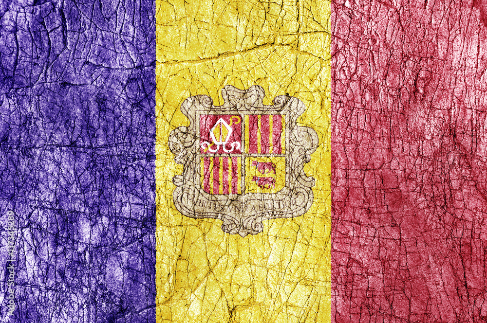 Fototapeta premium Grunged stone painted Andorra flag