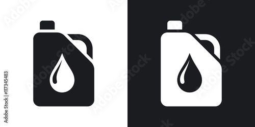 Vector canister of motor oil icon. Two-tone version on black and white background