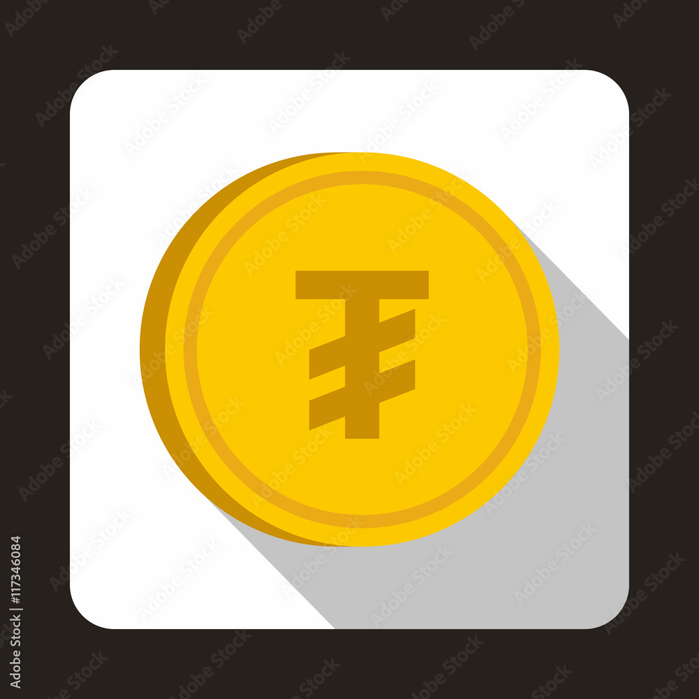 Coin Tugrik icon in flat style with long shadow. Monetary currency symbol Coin Tugrik icon in flat style with long shadow. Monetary currency symbol