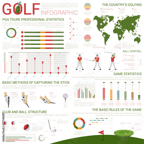 Golf sports infographics on map and charts