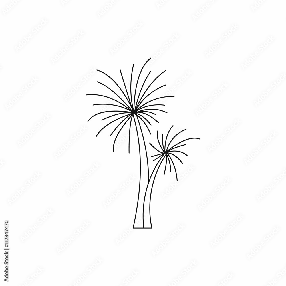 High palm icon in outline style isolated on white background. Trees symbol