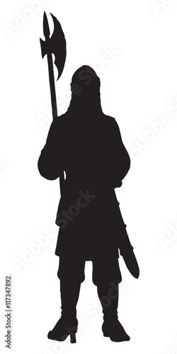 Medieval Warrior with a halberd. Vector drawing