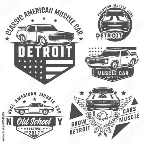 Set of muscle car for logo and emblems.Retro and vintage style.Drag racing car.