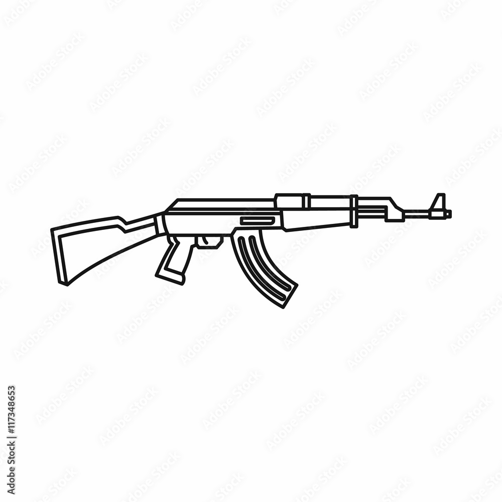 Rifle icon in outline style isolated on white background. Weapons symbol Rifle icon in outline style isolated on white background. Weapons symbol