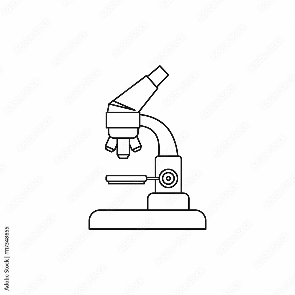 Microscope icon in outline style isolated on white background. Scientific research symbol Microscope icon in outline style isolated on white background. Scientific research symbol