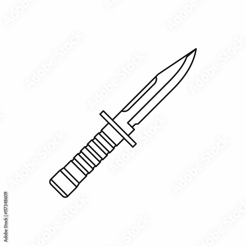 Military knife icon in outline style isolated on white background. Weapons symbol