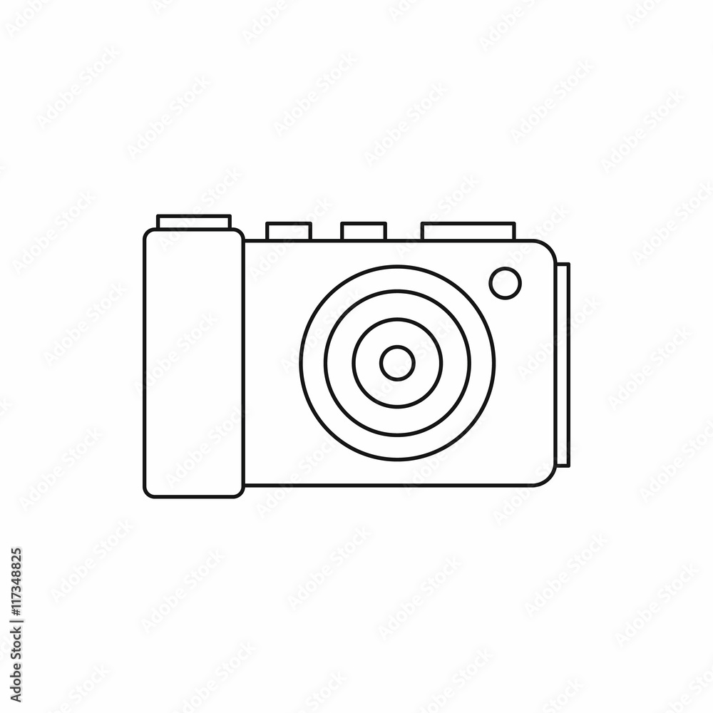 Photo camera icon in outline style isolated on white background. Shooting symbol Photo camera icon in outline style isolated on white background. Shooting symbol