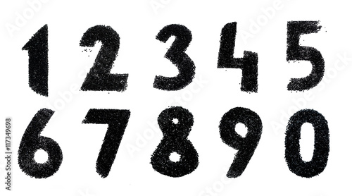Set of black numbers madeed by beads and Isolated on white background