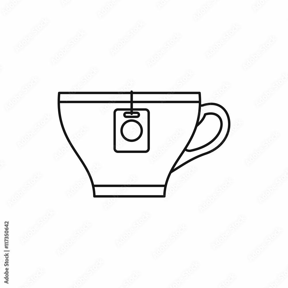 Cup with teabag icon in outline style isolated vector illustration Cup with teabag icon in outline style isolated vector illustration