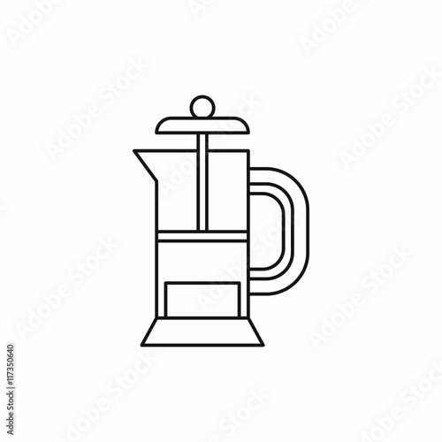 French press coffee maker icon in outline style isolated vector illustration