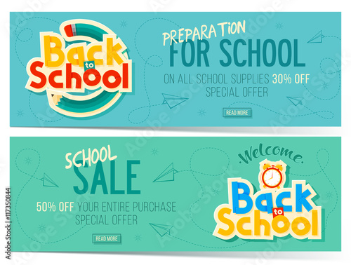 Back to school sale banners. Can use for marketing, promotion, flyer, blog, web, social media. Vector illustration